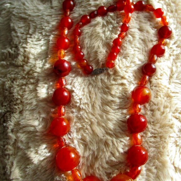 Bakelite Butterscotch Amber 1920's Beaded 24" Necklace - Picture 1 of 5